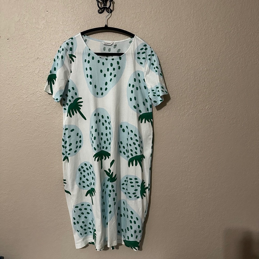 Marimekko Kesakyo Mansikka Strawberry Print T-Shirt Dress M